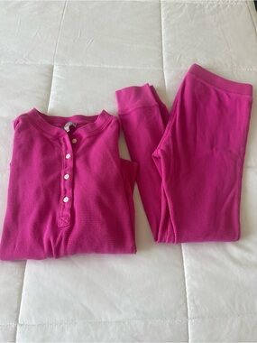 J. Crew Women’s  Thermal waffle knit Pajama Set in Bright Pink